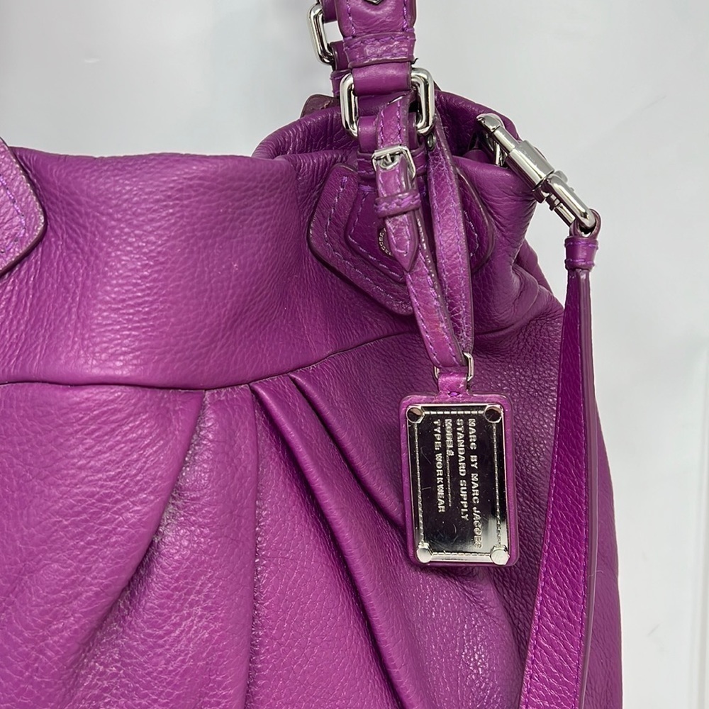 Marc by Marc Jacobs Purple Leather Long Tote Bag Double Handle Shoulder Strap - Picture 2 of 16